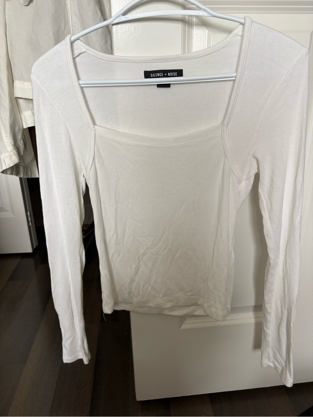 silence + noise (urban outfitters) Cream Square Neck Long Sleeve Top